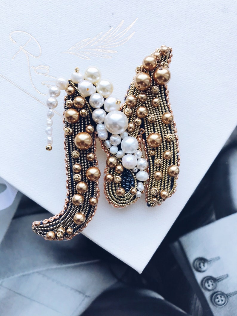 Brooch Letter Embroidery Beaded Letter Monogram Alphabet Etsy