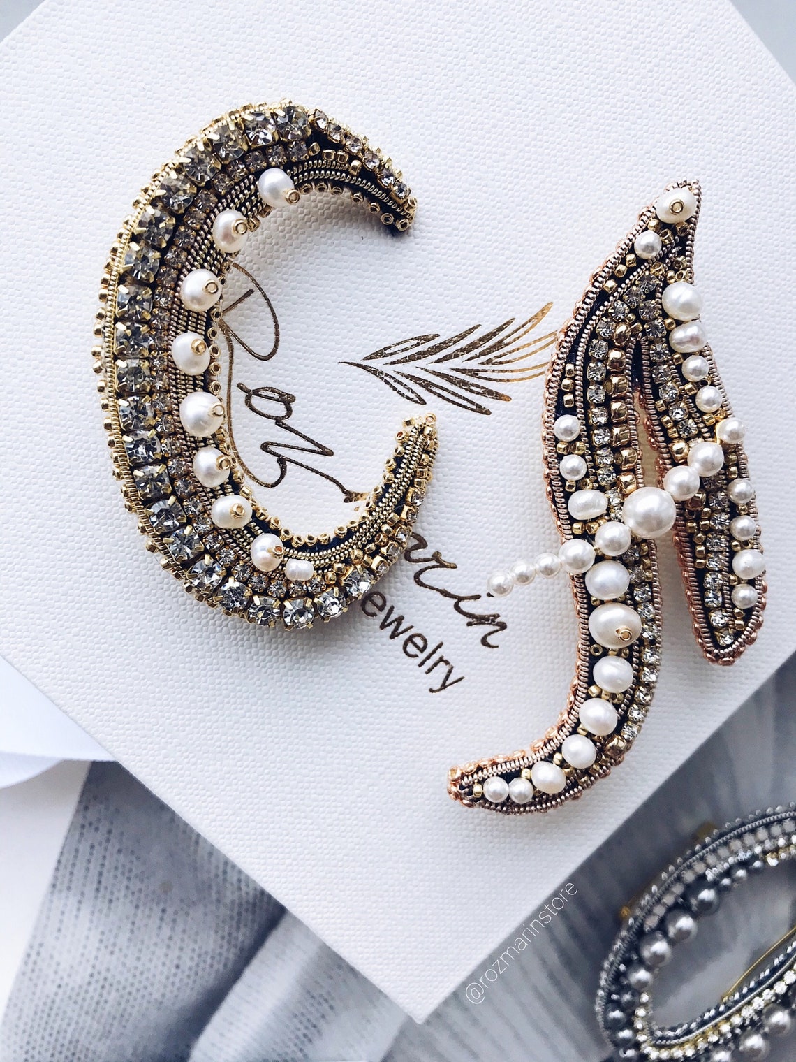 Brooch Letter Embroidery Beaded Letter Monogram Alphabet Etsy