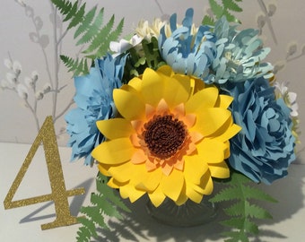 Summer Sunflower and Blues Paper Flower Arrangement