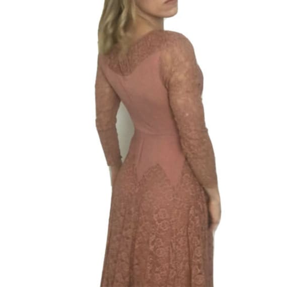 Vintage 40s Delicate Lace Dress Rose Blush Pink Ar