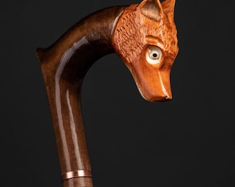 Exclusive Fox Head Walking Stick, Handcrafted Carved  Artisan Cane for Men and Women