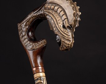 Carved Wooden Cane Lizard Fancy Walking Cane, Walking Stick Designer For Men - Steampunk Cane