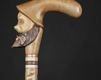 Antique Folk Art Cane Walking Stick Funny Old Men Hand Carved