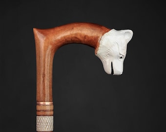 Handcrafted Wooden Stick Featuring an Artistic White Dog Design: A True Work of Art