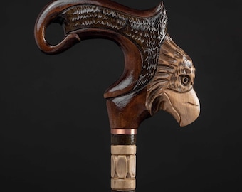 Elegant Hand-Carved Majestic Eagle Designer Wooden Walking Cane for Men