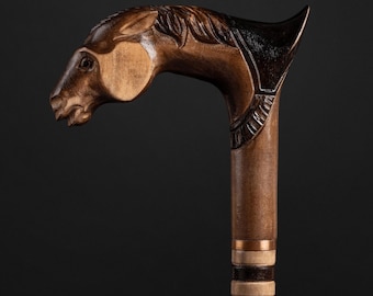 Designer Art Wooden Walking Stick: Handcrafted with Exquisite Horse Design