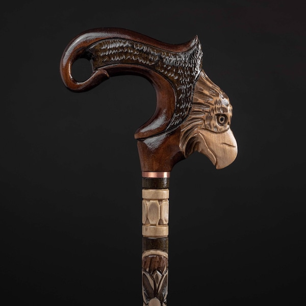 Elegant Hand-Carved Majestic Eagle Designer Wooden Walking Cane for Men