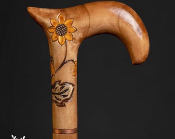 Luxurious Women Walking Cane Sunflower Ornaments, Hand-Carved Hand-Painted Stick for Ladies Gift