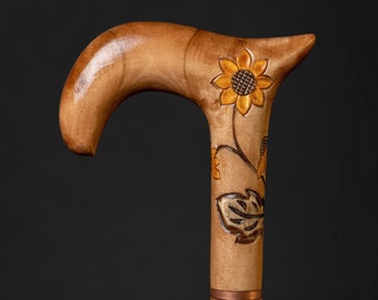 Luxurious Women Walking Cane Sunflower Ornaments, Hand-Carved Hand-Painted Stick for Ladies Gift