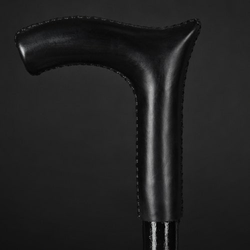 Black Color Walking Stick Leather Handle Rocker Style Cane Etsy