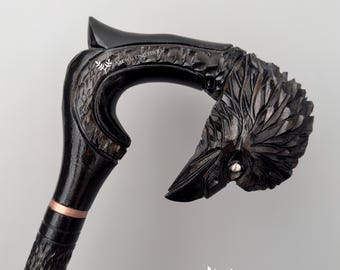 Modern Crazy Wooden Raven Walking Cane with Crow Design for Men and Women Walking Stick