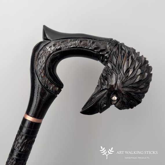 Modern Crazy Wooden Raven Walking Cane with Crow Design for Men and Women Walking Stick