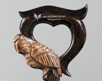 Exquisite Handcrafted Carved Owl Head Elegant Wooden Walking Cane