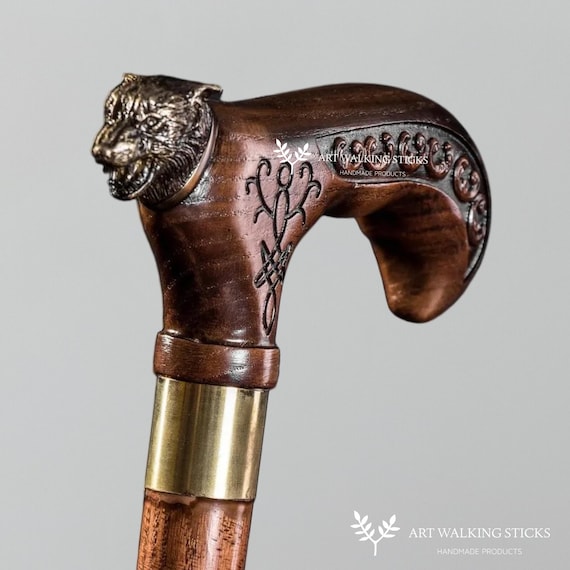 Personalize and Custom Dark Wolf Walking Stick Walking cane Wood Cane Hand  Carved Hiking Stick