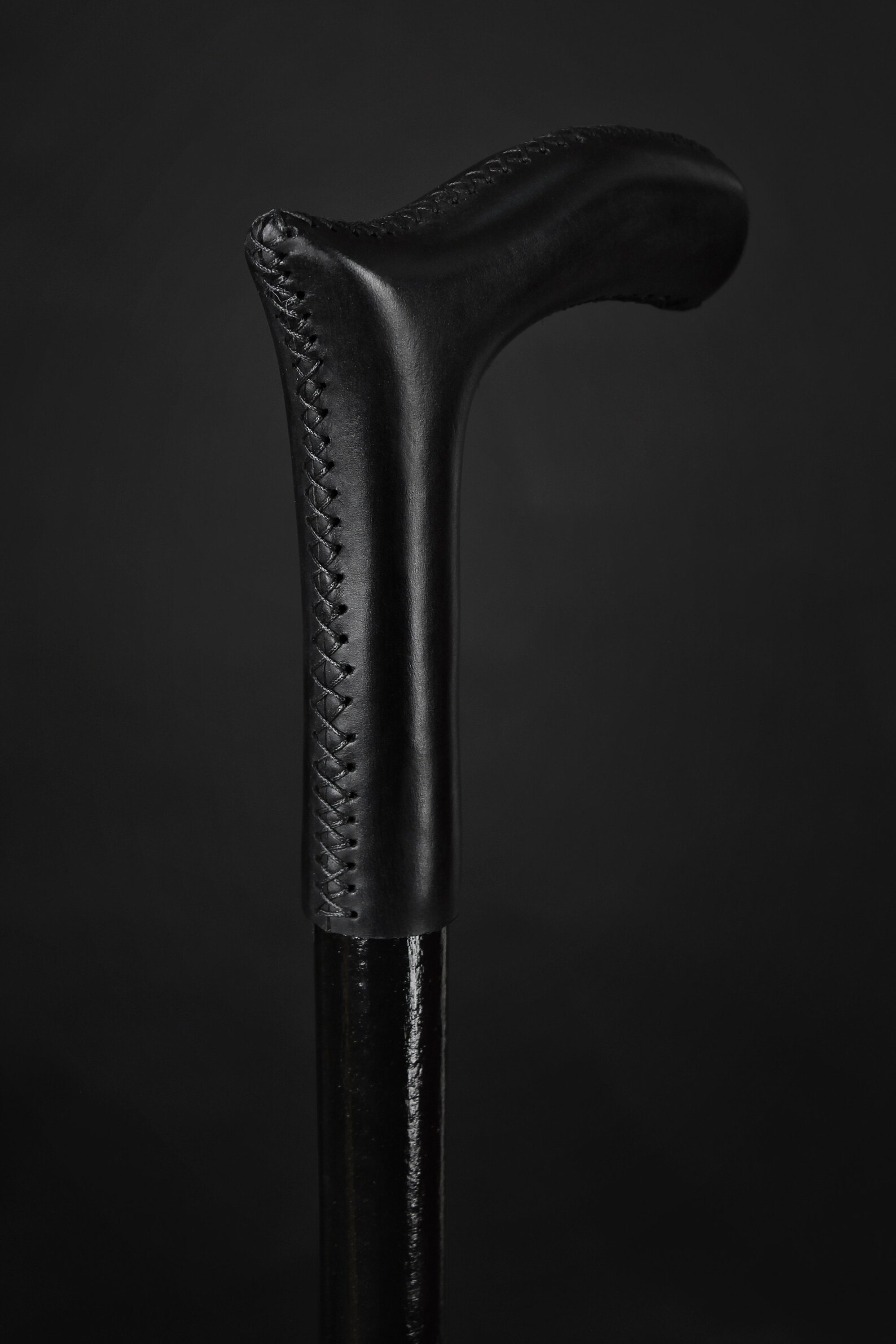 Black Color Walking Stick Leather Handle Rocker Style Cane Etsy