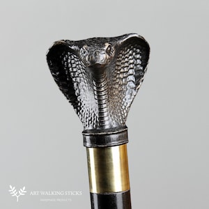 Cobra Walking Stick Cane Dark Wooden Handmade Wood Hand Carved - Snake