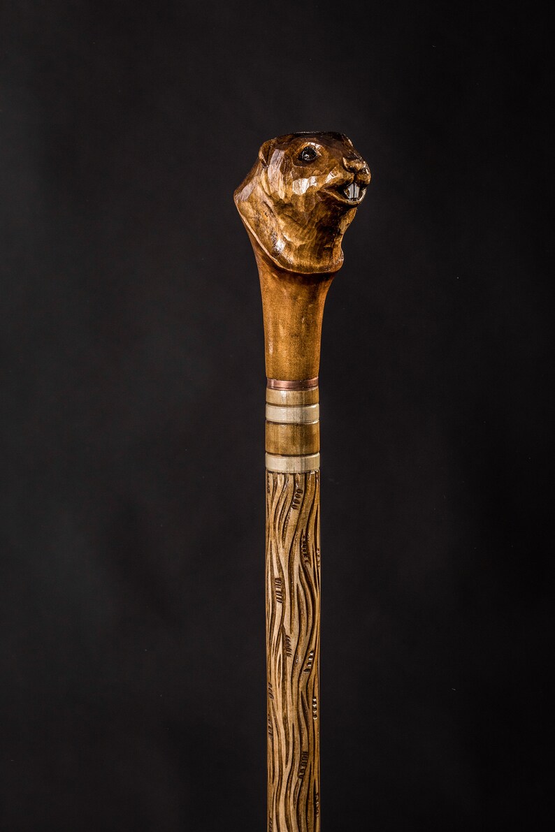Beaver Hand Carved Walking Stick/wood Walking Cane Etsy