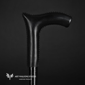 Black Color Walking Stick Leather Handle, Rocker Style Cane, Elegant walking sticks for men and women, Classic Canes