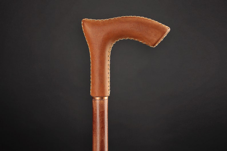 LEATHER Walking Stick Handle Wood Walking Cane for Women Etsy