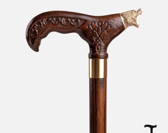 Luxe wandelstok met berenkop voor mannen, cool en modieus handvat in messing, een perfect cadeau voor hem.