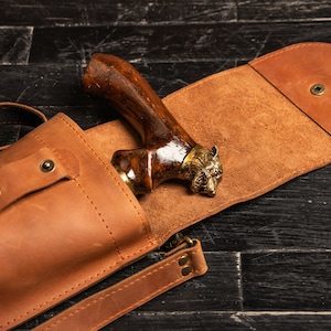 Sac marron pour ranger ses cannes, étui pour cannes en cuir - Porte-cannes/Porte-cannes