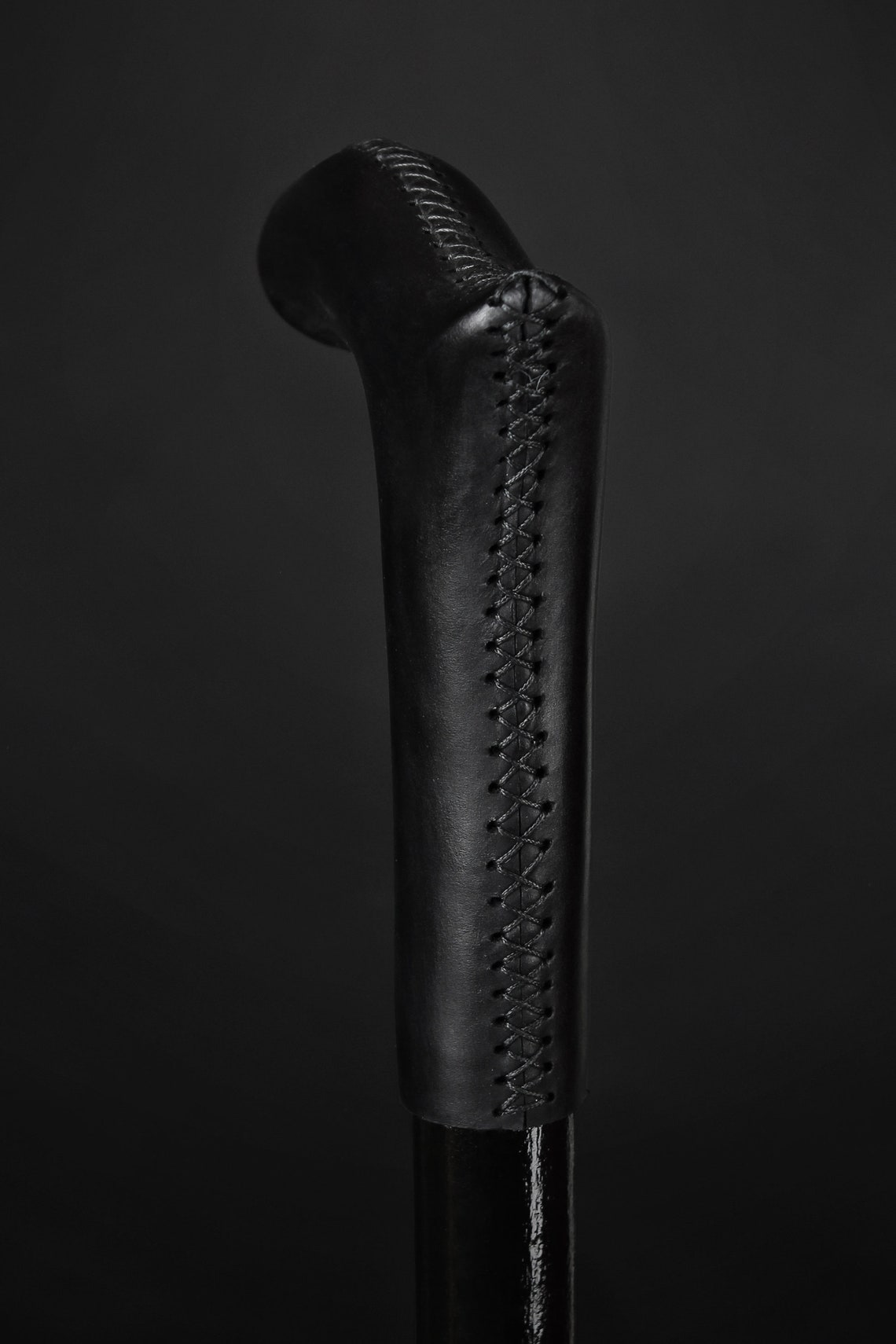 Black Color Walking Stick Leather Handle Rocker Style Cane Etsy