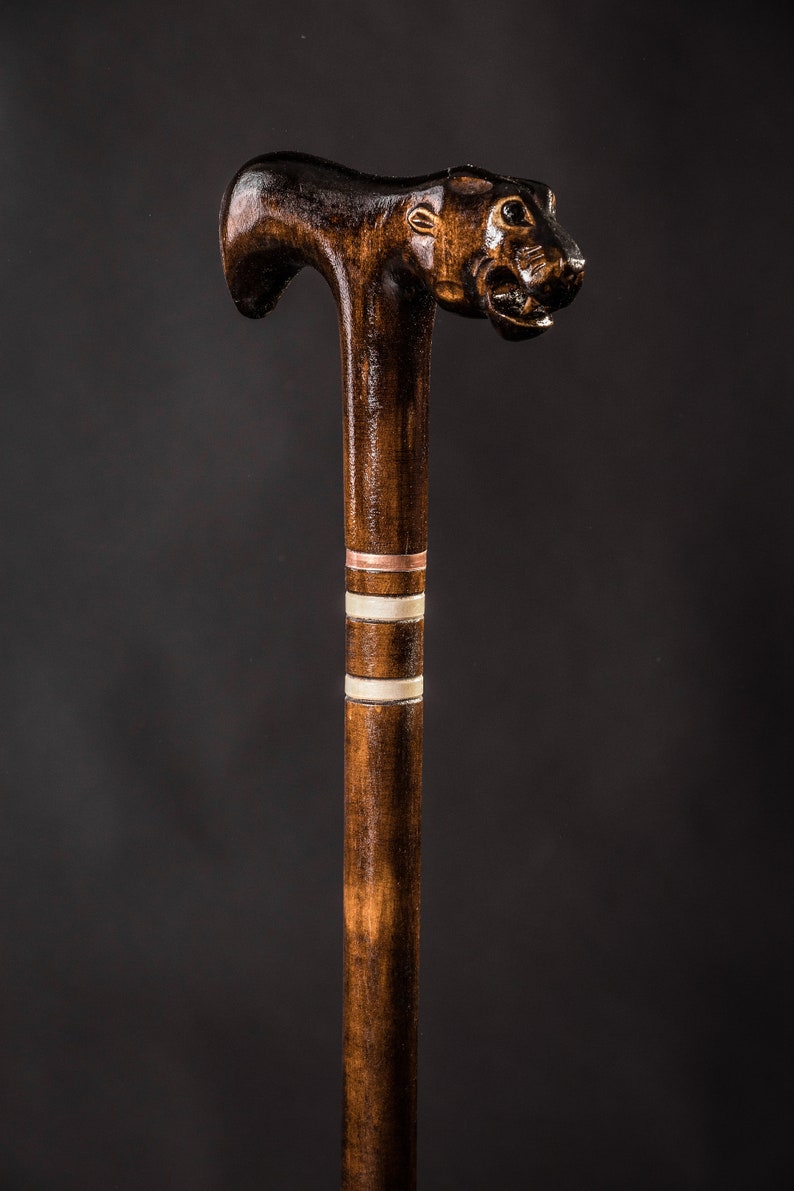 Handmade Carved Walking Stick Cane Wood Hand Image 0