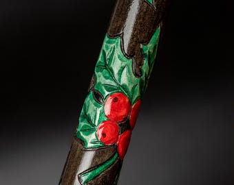 Walking Cane for Women Men Christmas Holly Plant, British Trees Holiday Cane Stick Floral patern