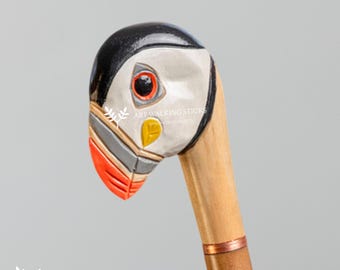 Exclusive Designer Puffin Clown Walking Cane, Handmade  Bright Colors Walking Stick, Wooden Carved Cane