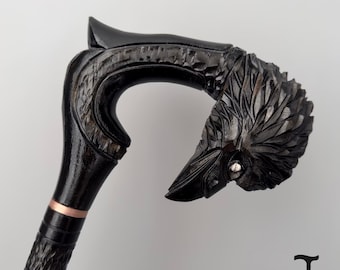 Modern Crazy Wooden Raven Walking Cane with Crow Design for Men and Women Walking Stick