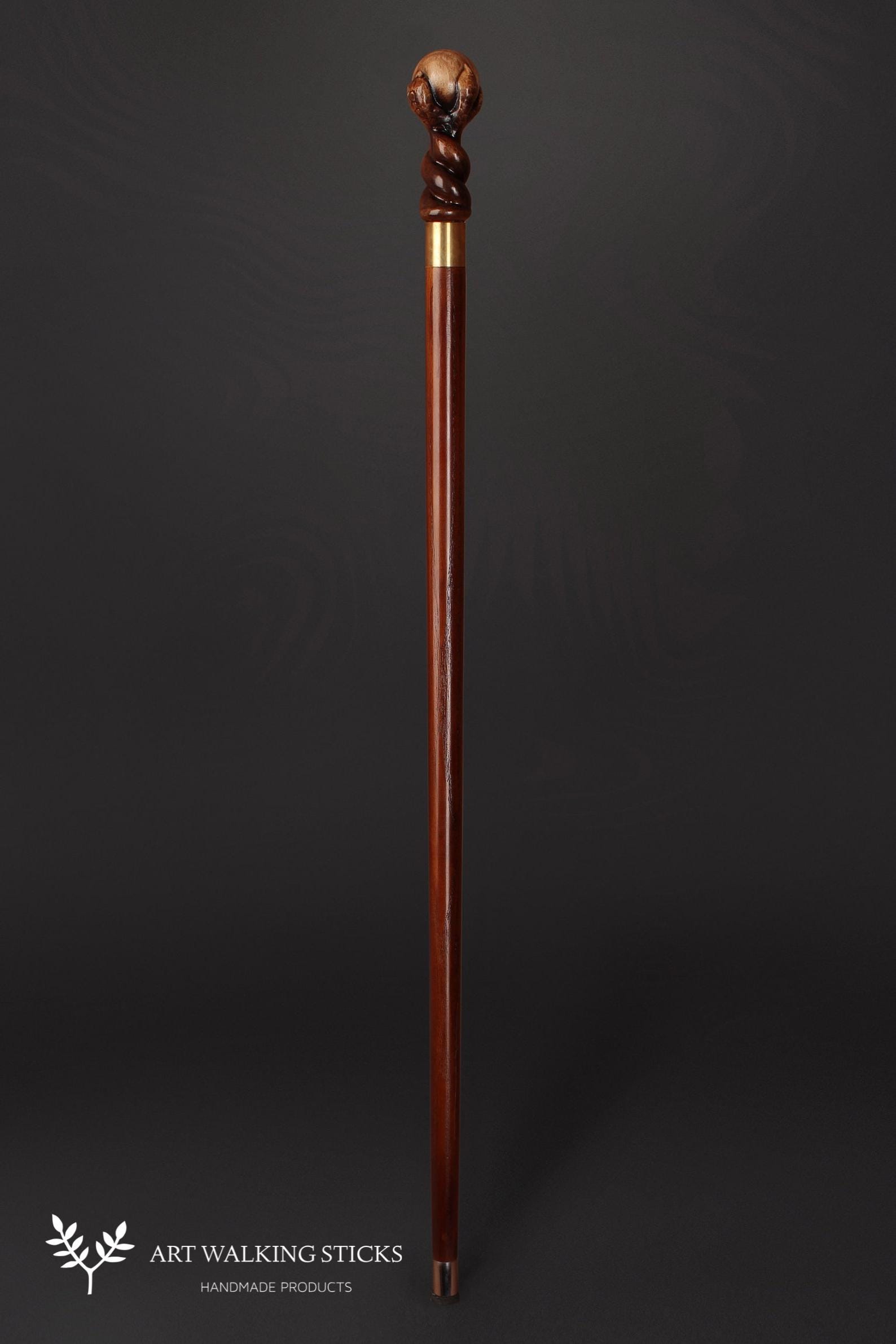 FYNJREX Gentleman's Walking Stick - Brass Compass Handle Foldable Wooden Cane