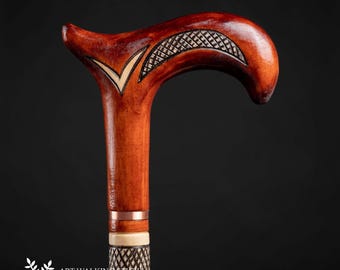 Designer Walking Cane for Ladies Rose, Flower Wooden Walking Stick Wood Hand Crafted - With rubber tip Valentine's Day Gifts