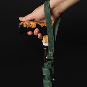Leather Natural Walking Stick Wrist Cords - Green, Walking cane wrist strap