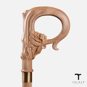 Bastón de madera tallada para mujer – Diseño floral en el mango