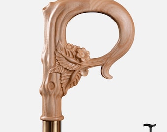 Carved Women Wood Walking Cane – Floral Handle Design for Women