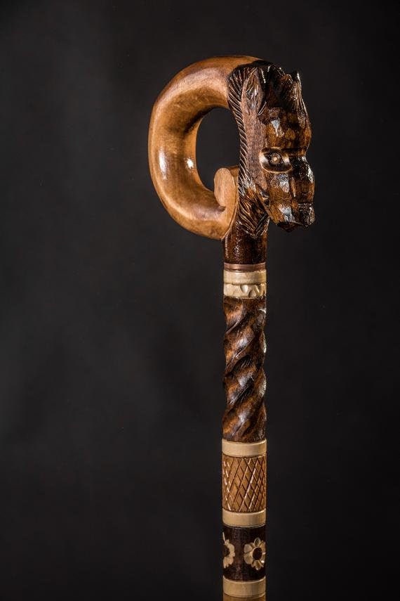 Boar Walking Cane for Men Hand Carved Wooden Walking Sticks, Hiking Stick,  Holder, Handles, Handmade 
