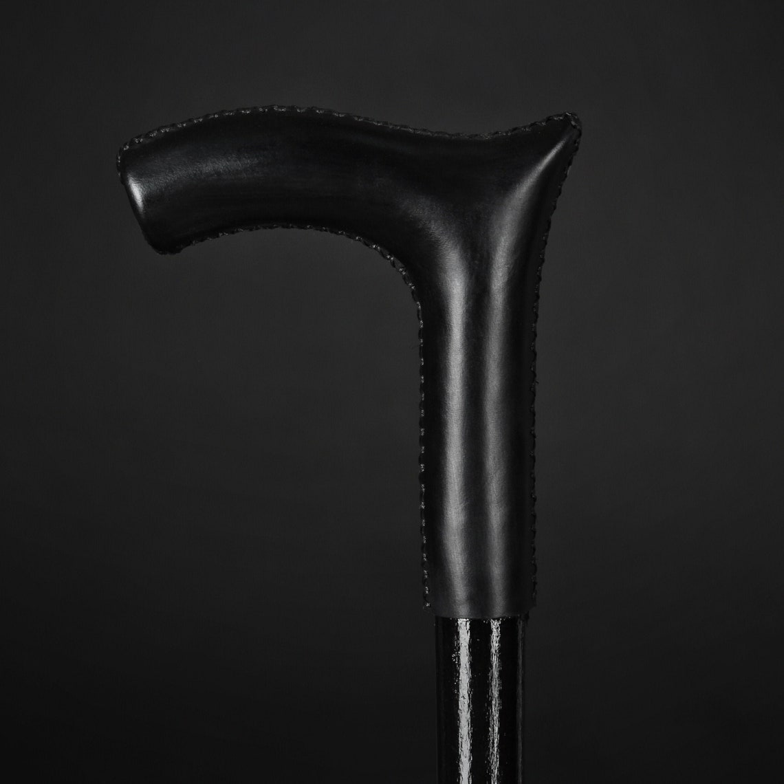 Black Color Walking Stick Leather Handle Rocker Style Cane Etsy