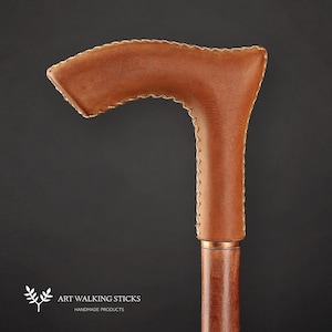 Light Brown Handle Leather Walking Cane & Walking Stick for Women and Man, Gift present Classic Sticks
