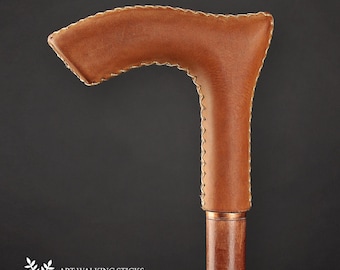 Light Brown Handle Leather Walking Cane & Walking Stick for Women and Man, Gift present Classic Sticks