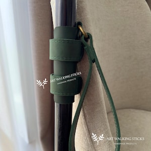 Leather Natural Walking Stick Wrist Cords - Green, Walking cane wrist strap