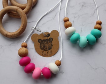 bear and rose teething necklace