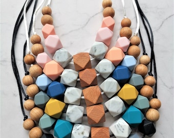 Collar de cuentas de silicona, madera de haya orgánica, collar de lactancia, ayuda sensorial