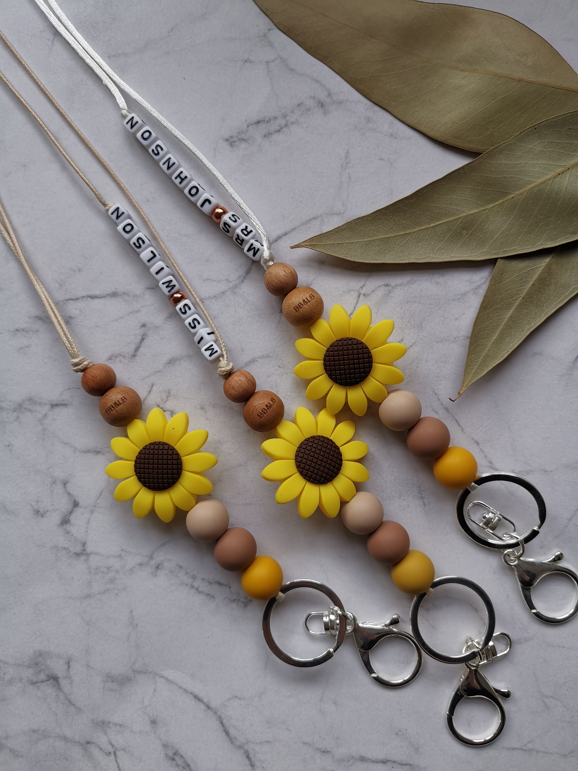 Sunflower lanyard Teacher Lanyard Personalised Boho Etsy