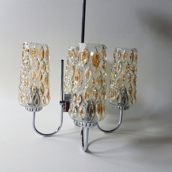 Vintage Glass Ceiling Lamp Yugoslavia 70s Four Arm Etsy