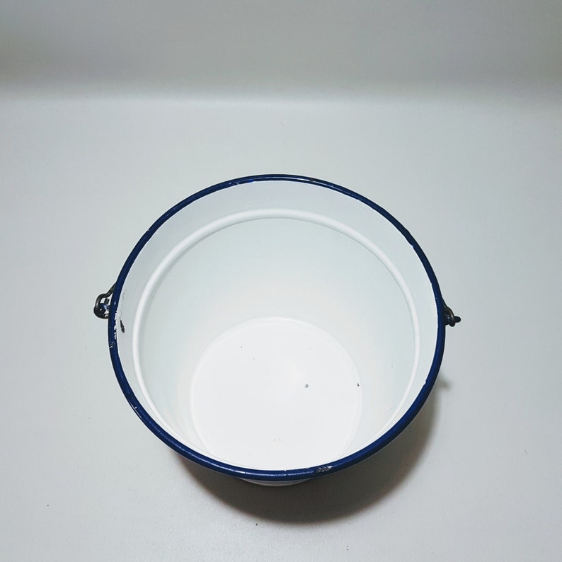 Vintage Enamel Bucket / White / Enameled Bucket Wooden Handle Etsy