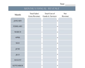 Plantilla de ingresos mensuales y anuales - Descarga instantánea - PDF