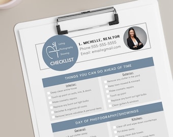 Bienes raíces - Lista de verificación para clientes antes de la publicación/fotografía/visita - Plantilla CANVA editable - Descarga instantánea - Digital - PDF