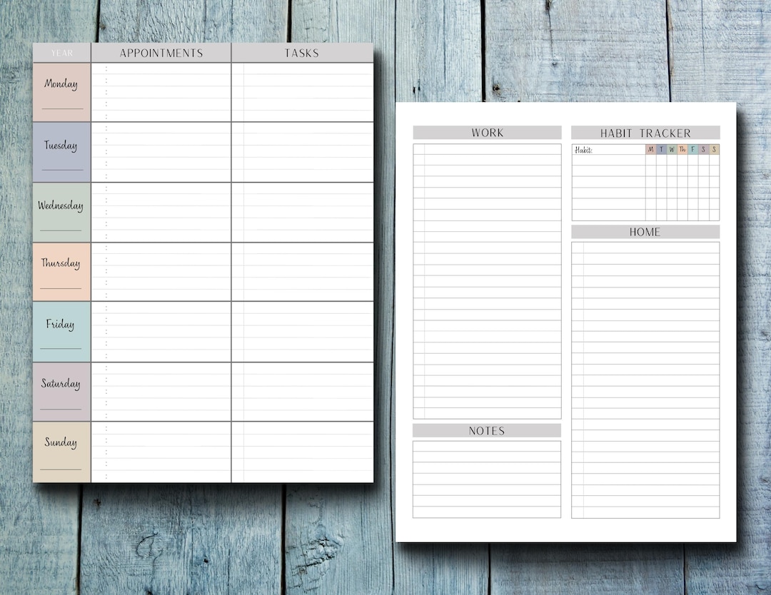 Undated Weekly Planner Printable – EDITABLE Week on 2 Pages (digital ...