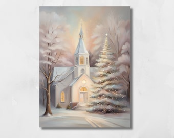 Arte mural navideño blanco / Decoración navideña cristiana / Impresiones invernales / Descarga instantánea / Varios tamaños disponibles