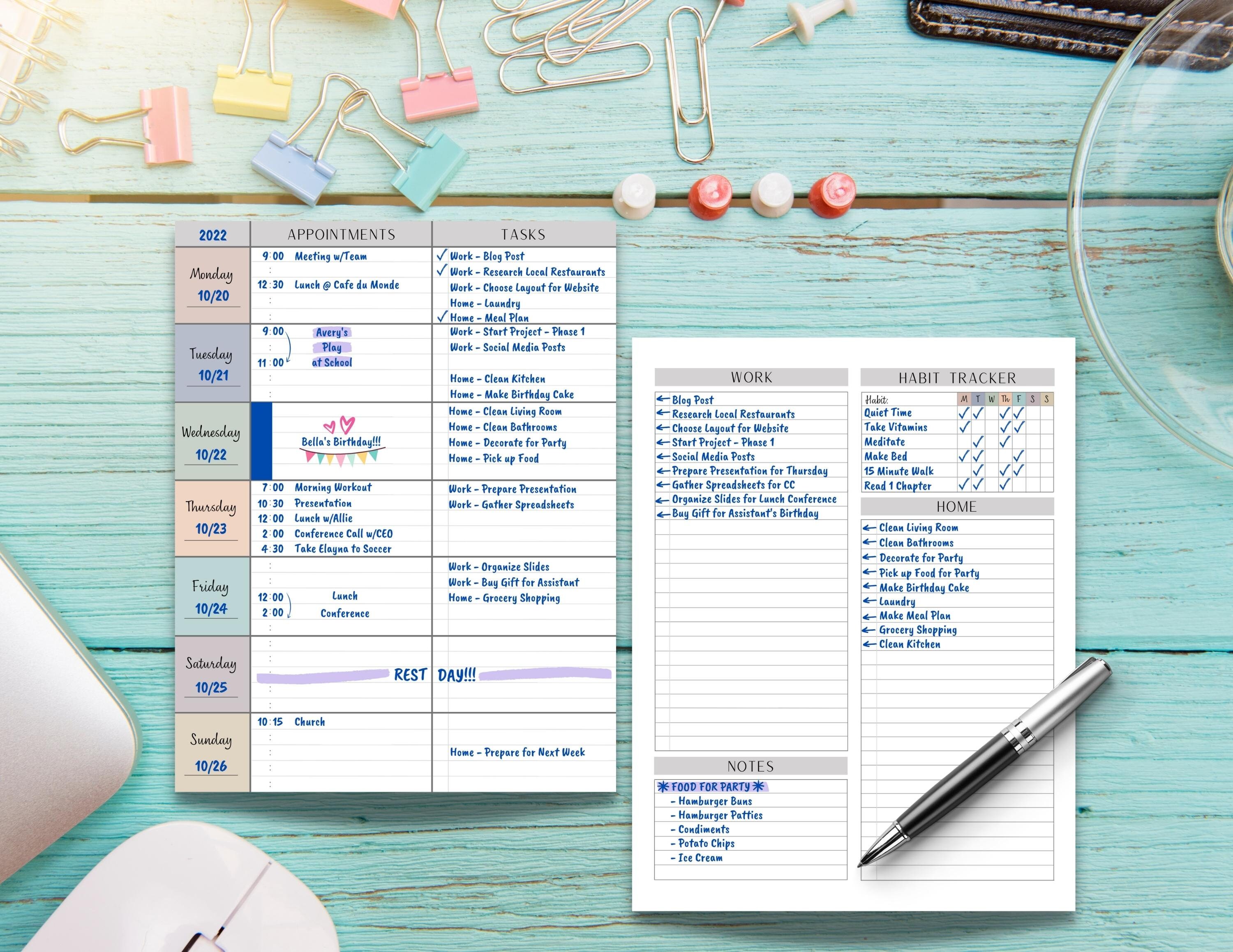 UNDATED Weekly Planner - EDITABLE Digital Download, Week on 2 Pages ...